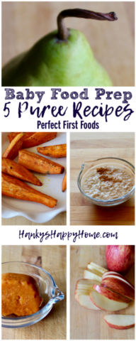 Wants to make your own baby food? Try these five easy puree recipes. Perfect first foods for baby!