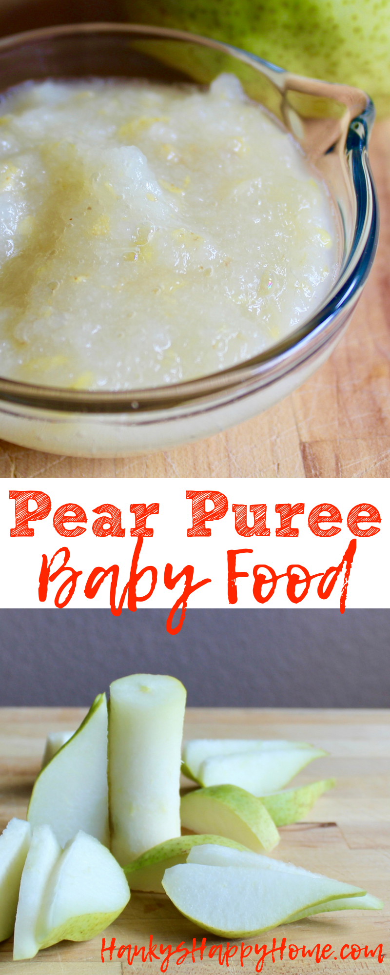 Pear puree is a perfect for introducing solids as it's gentle on baby's little tummy and high in fiber, vitamin C, and potassium.