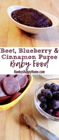 This Beet, Blueberry & Cinnamon Puree combines the earthy flavor of beets with the sweetness of blueberries and a pinch of cinnamon!