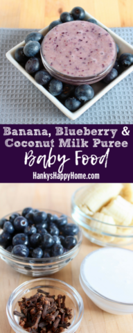 This Banana, Blueberry & Coconut Milk Puree is quick, easy & requires no cooking whatsoever!
