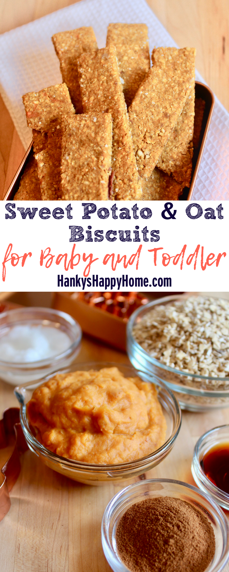 These Sweet Potato & Oat Biscuits combine yummy sweet potatoes with hearty oats. Make them as easy finger food or a homemade teething biscuit.