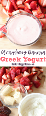 This 5-minute Strawberry Banana Greek Yogurt is packed with protein and sweetened with dates.
