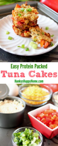 These Tuna Cakes are packed with protein and easy to make. Perfect for lunch or dinner by themselves, in a bun, or on a salad.
