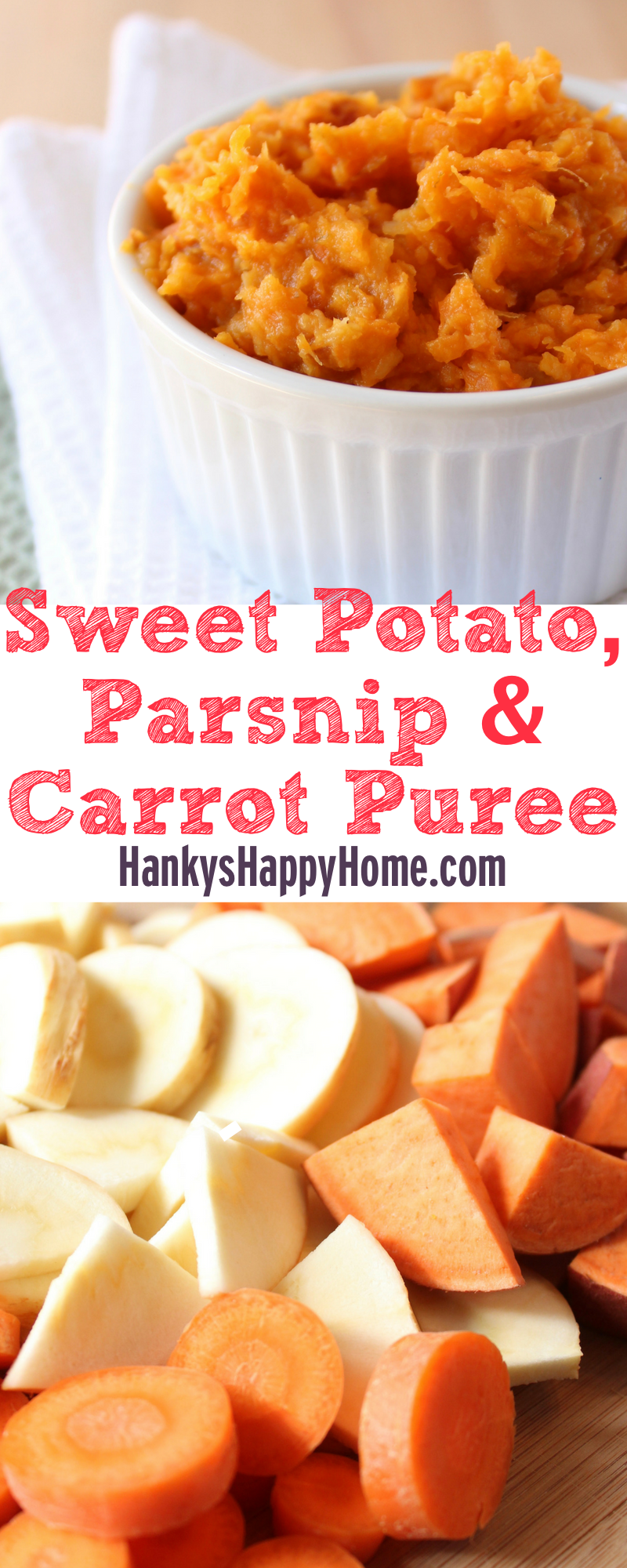 This Sweet Potato, Parsnip & Carrot Puree combines 3 nutrient-dense root vegetables into an earthy yet sweet puree.