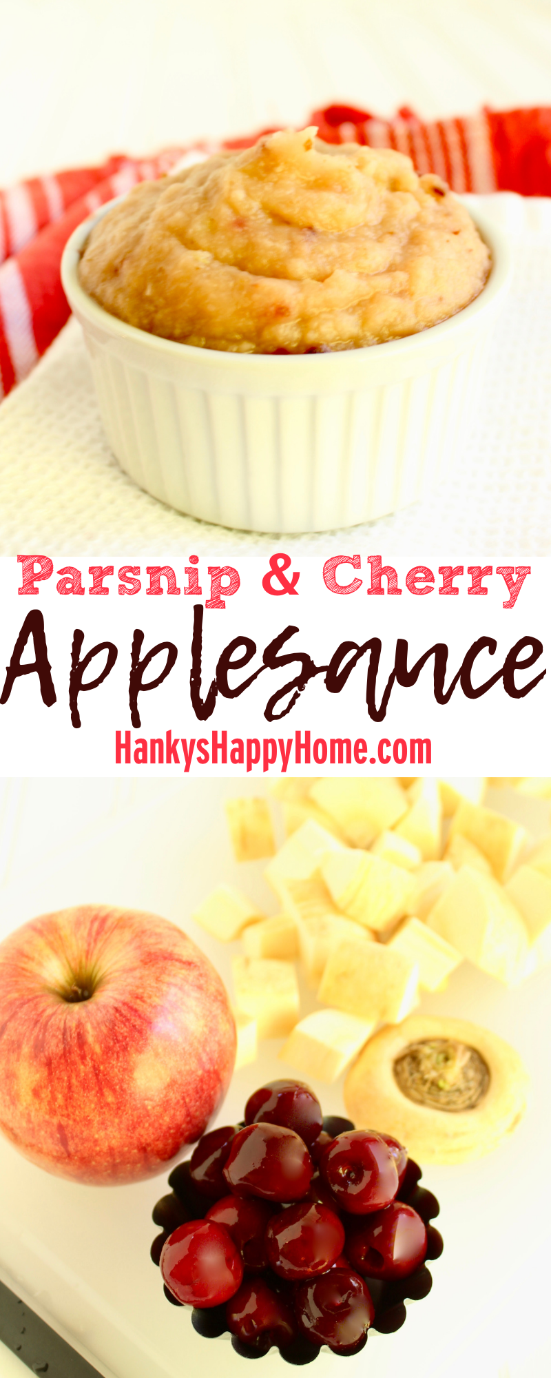 This Parsnip & Cherry Applesauce combines sweet apples and cherries with nutrient-dense parsnips for a perfect addition to lunch or snack time.
